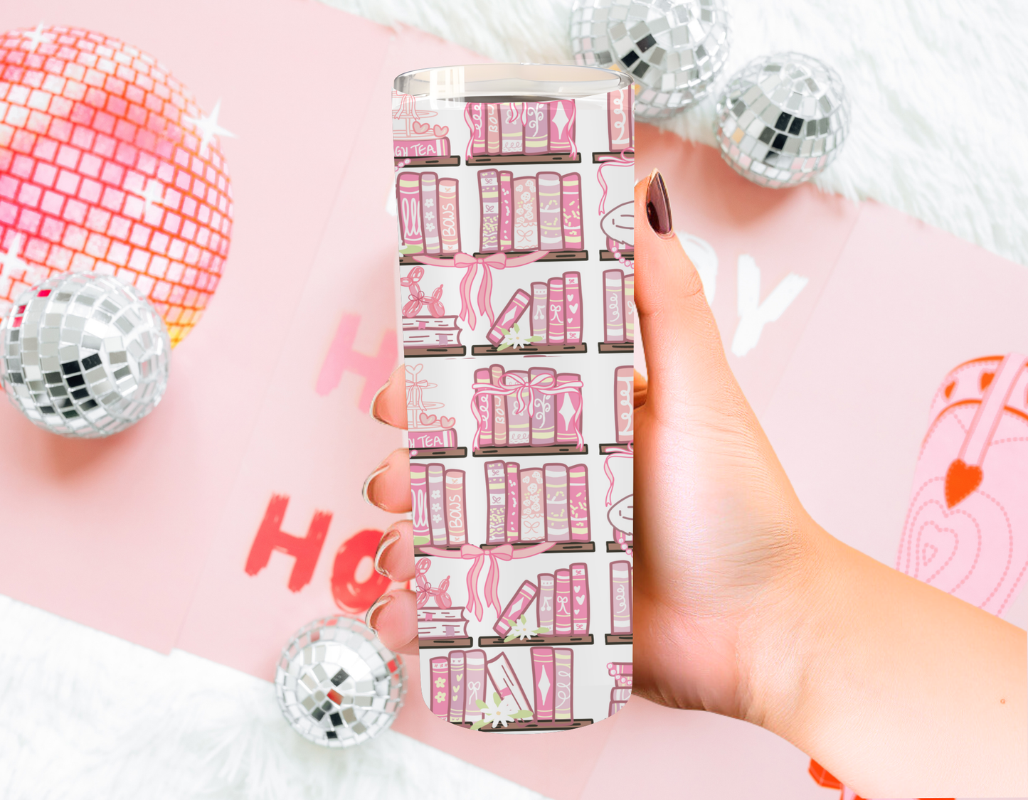 Pink Cozy Library Tumbler