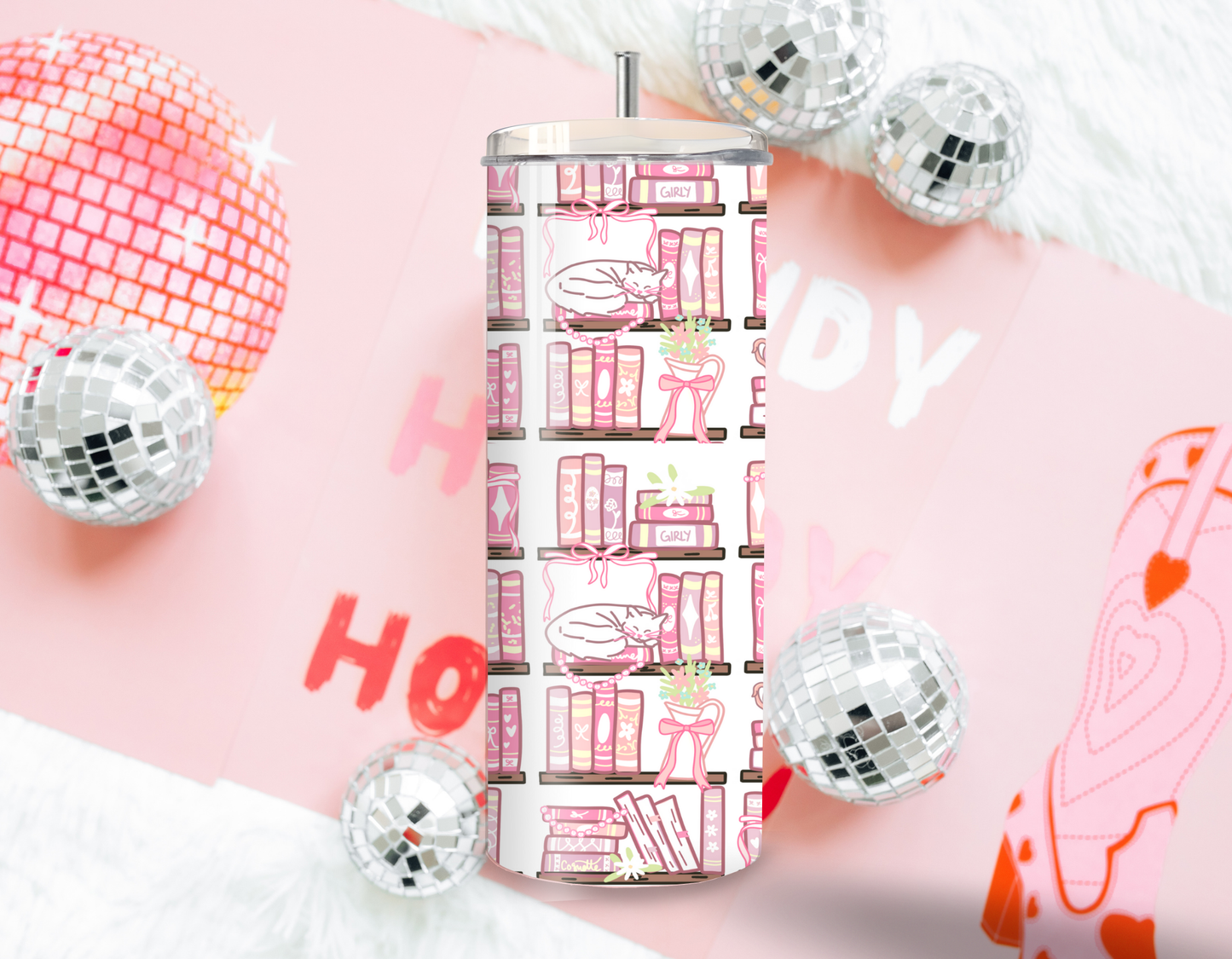 Pink Cozy Library Tumbler